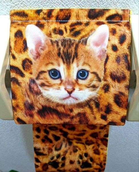トイレットペーパーホルダー カバー 日用品 インテリア 収納 雑貨 猫 ベンガル 動物 豹柄 肉球 ハンドメイド レア 生地 黄色