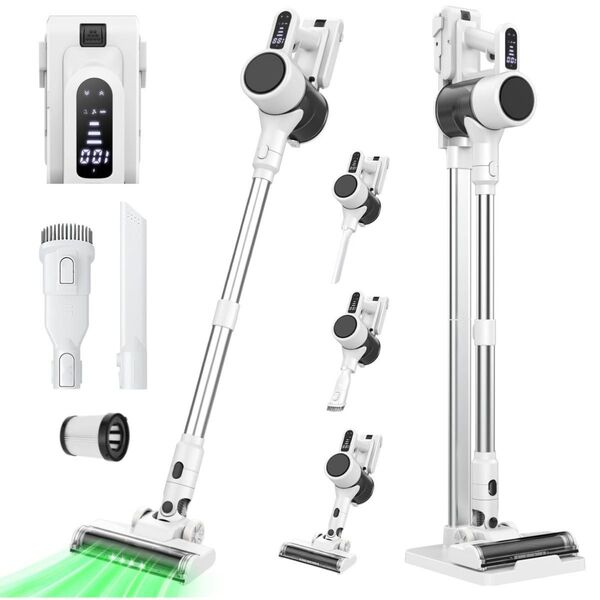 掃除機 コードレス LEDライト付&65KPa超強力吸引&LED液晶ディスプレイ&収納充電スタント付き スティッククリーナー 軽量