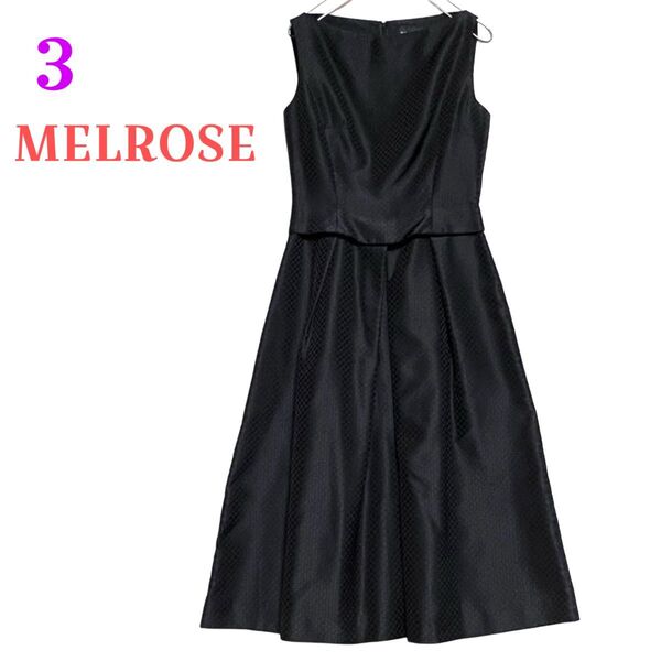 《MELROSE》メルローズ パーティードレス ノースリーブワンピース ブラック 微光沢 サイズ3 美品