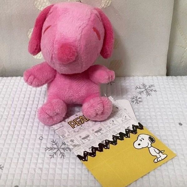 SNOOPY スヌーピー マスコット ぬいぐるみ キーホルダー ピンク 9cm
