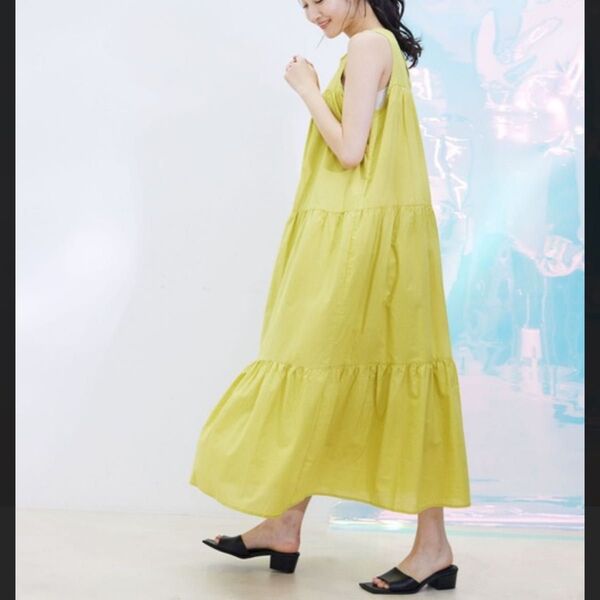 黄色ストライプ ロングスカート 夏