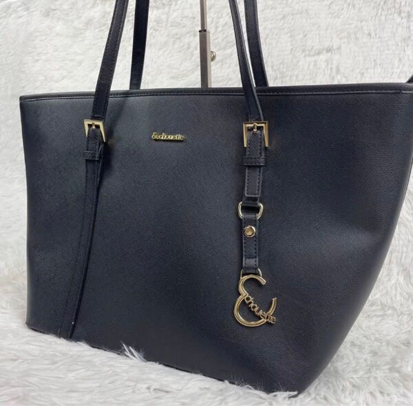 & chouette ストラップ付 A4収納 トートバッグ ブラック 黒 ハンドバッグ ビジネスバッグ 舟形 ワンショルダー