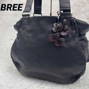 美品 BREE ブリー レザー ハンドバッグ トートバッグ 大容量 チャーム付き フラワー