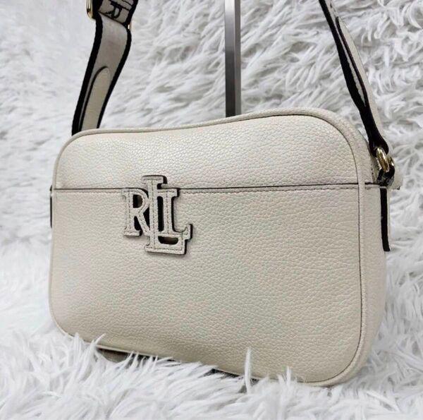 Ralph Lauren ショルダーバッグ 二層式 ロゴショルダー レザー ペブルドレザー クロスボディ 斜め掛け ダブルジップ