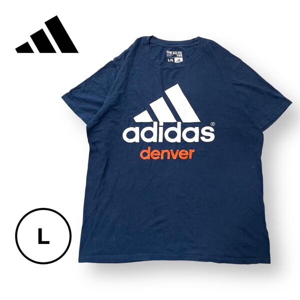 adidas アディダス ロゴプリントTシャツ Denver ビッグロゴ 半袖Tシャツ L ネイビー