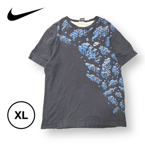 NIKE ナイキ ロゴ 刺繍 プリントTシャツ 派手 個性的 大きめサイズ XL 半袖 クルーネック 古着