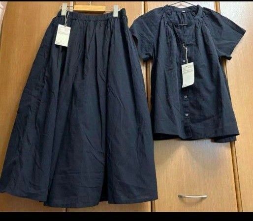 ●新品〇無印良品●強撚ボイルフレンチスリーブブラウスとスカートセット