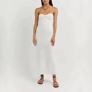 ベアトップ デコルテ ニット セクシー ワンピース ホワイト S 18