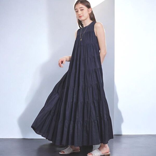 【極美品】MARIHA ミューズのドレス ティアード ネイビー ワンピース 紺 ロングワンピース マキシ丈