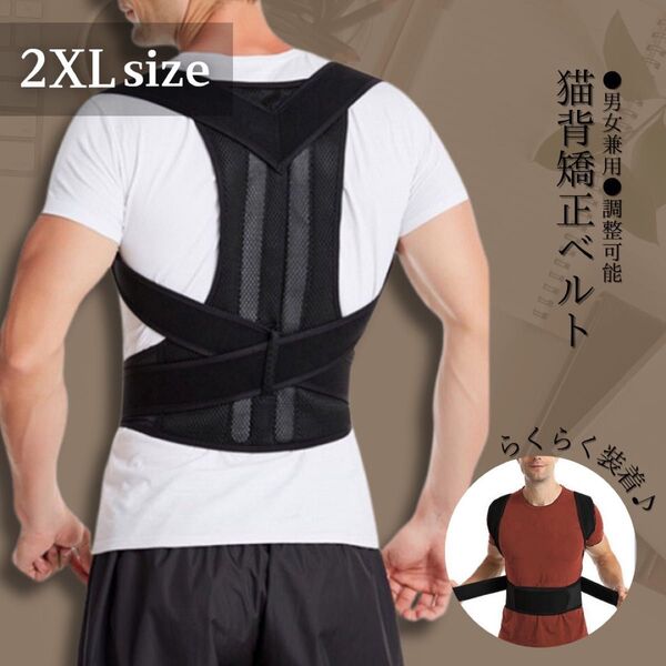 矯正ベルト 猫背矯正ベルト 姿勢サポーター ベルト 2XL サイズ 男女兼用