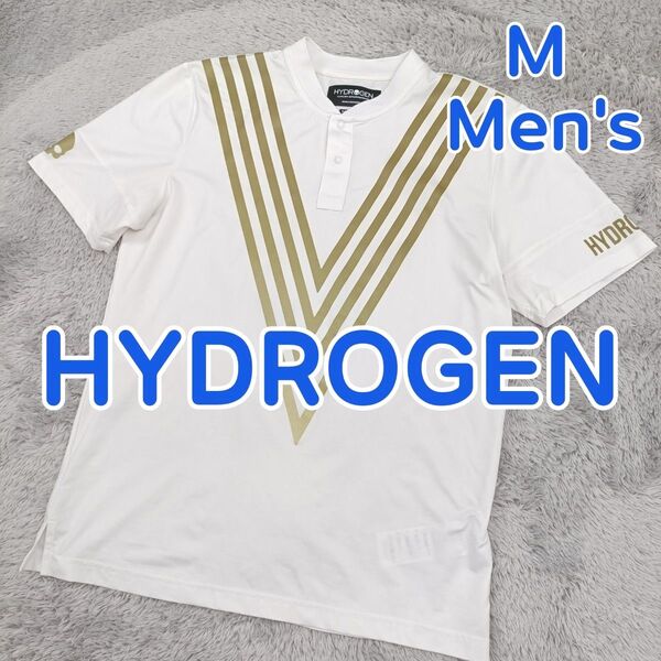 HYDROGEN ハイドロゲン テニスウェア トレーニングウェア 半袖シャツ 白色 速乾ドライ ストレッチ抜群 メンズ M
