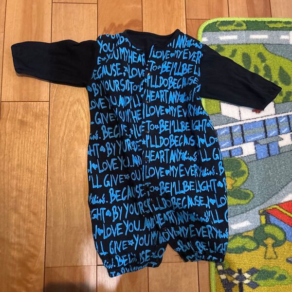 ロンパース 50-70cm 青黒文字 ベビー服 ベビー服 ロンパース カバーオール 長袖