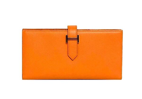 未使用☆正規品 エルメス ベアン スフレ ヴェルソ オレンジ ヴォー エプソン シルバー金具 HERMES 長財布 折財布