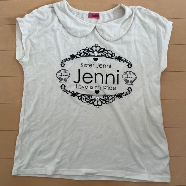 JENNI 140 ジェニィ 半袖Tシャツ 襟付き ラインストーン 白 ホワイト