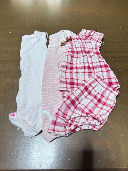 子供服 肌着70 80cm まとめ売り ピンク系肌着 半袖 袖なし セットアップ チェック柄