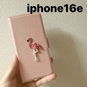 iphone16e ワッペンフラミンゴ素材が硬くて長く使える磁石ベルト手帳型ケース カバー
