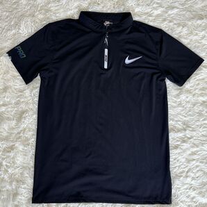 Nike ブラック ハーフジップ トップス サイズM ロゴ刺繍 ナイキ 吸汗速乾 ポロシャツ 半袖 黒