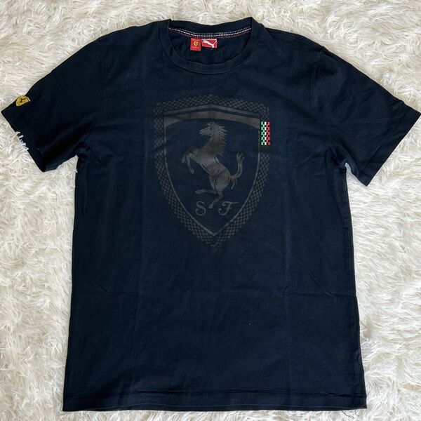 Ferrari × Pumaコラボ Tシャツ 黒 大きめサイズXL フェラーリ プーマ ブラック 半袖 ロゴ刺繍 エンブレム