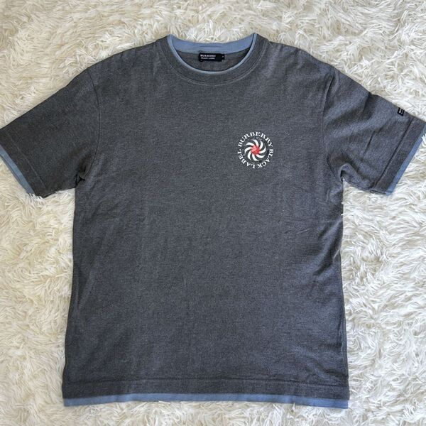 BURBERRY BLACK LABELグレー Tシャツ ロゴ入り サイズ3(L相当) バーバリー 半袖 クルーネック