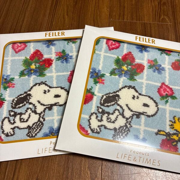 フェイラー スヌーピー コラボ 阪急限定 ハンカチ ピンク&ブルー 2枚 FEILER