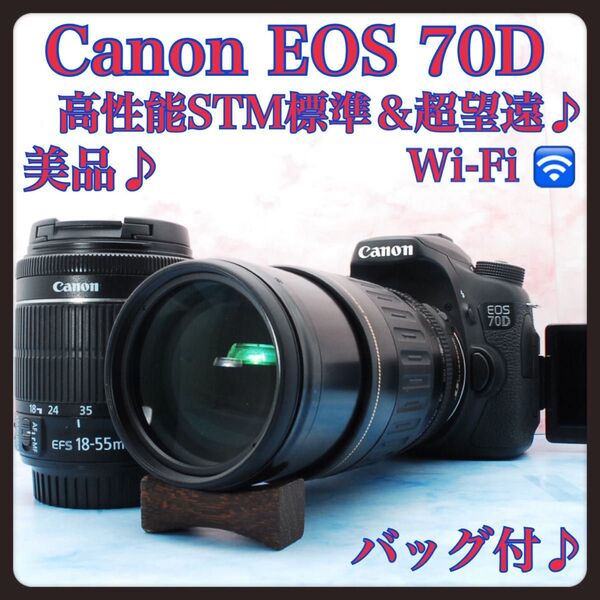 Canon EOS 70D☆高性能STM標準&超望遠レンズ☆一眼レフカメラ☆美品&バッグ付☆Wi-Fi搭載!