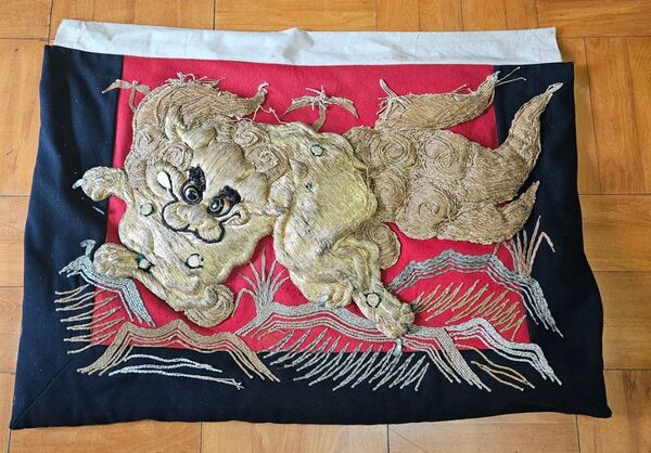 ふとん太鼓 高欄掛け 刺繍 祭り 牡丹に唐獅子 竹に虎 アンティーク ヴィンテージ
