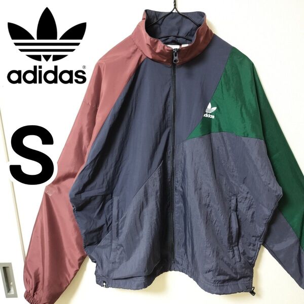 アディダス ナイロンジャケット 男性S ネイビー/グリーン/バーガンディブルゾン adidas ウインドブレーカー