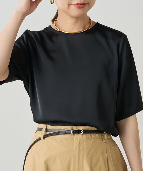 新品 ラウンジドレス Loungedress サテンTブラウス ブラック 黒