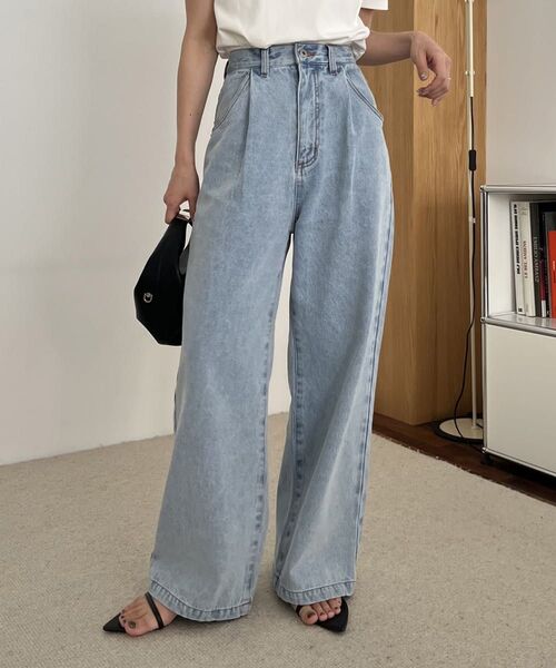 CAPRICIEUX LE'MAGE 新品 タックワイドデニム ブルー 36
