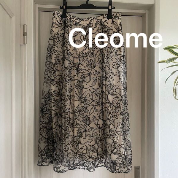 Cleome フラワー オーガンジー レース フレア スカート 44 XXL 花柄 ロングスカート アイボリー ミモレ