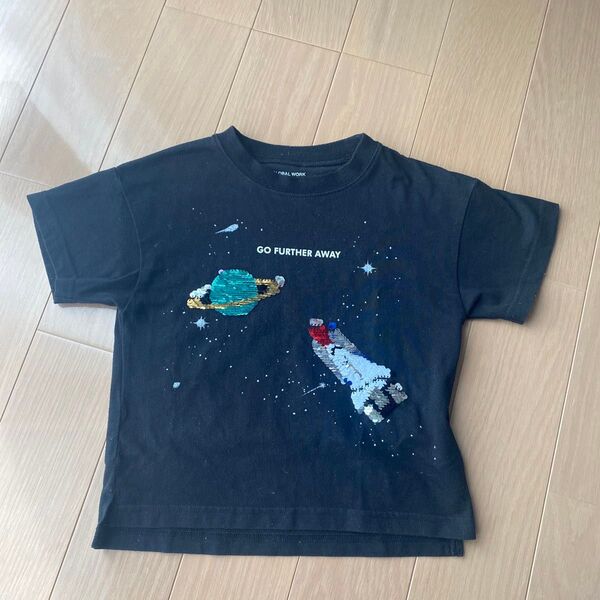 グローバルワーク 100サイズ 半袖 Tシャツ 宇宙 黒 スパンコール ロケット ブラック トップス
