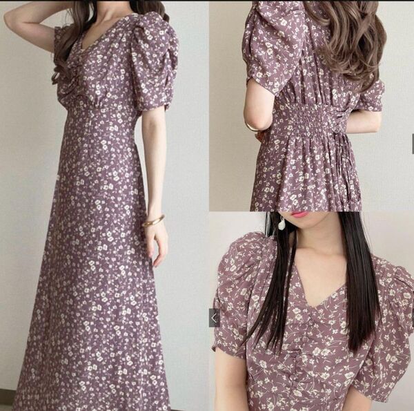 【GRL グレイル】花柄バックレースアップフレアワンピース mc015b
