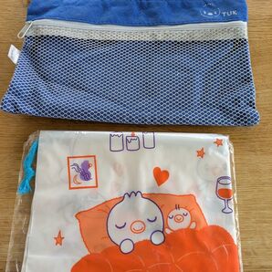 【Tuk ピヨ丸】イラスト付きメッシュポーチ&【新品・未使用】ナップザック 2点セット