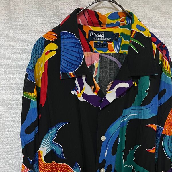 【POLO RALPH LAUREN】fish rayonポロラルフローレン 熱帯魚 魚 オープンカラー アロハシャツ レーヨン