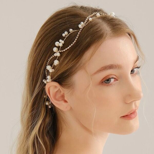 髪飾り 結婚式 成人式 卒業式 ウェディング ブライダル ヘアアクセサリー ヘッドドレス パール カチューシャ ゴールド 前撮り