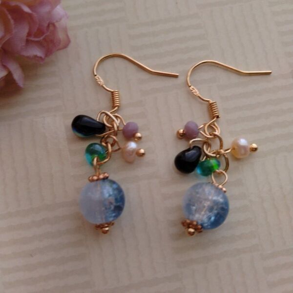 瑠璃ガラス夏色ピアス ハンドメイド アクセサリー