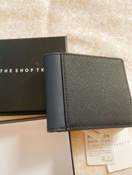新品 ザショップティーケー サフィアーノ 二つ折りウォレット 黒×紺 財布 メンズ 箱付き THE SHOP TK