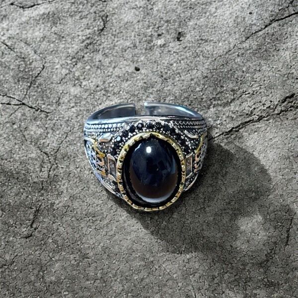 メンズ シルバー リング 指輪 オニキス アメカジ US 古着 ビンテージ フリーサイズ men's silver ring at