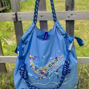 クジラ柄 刺繍 トートバッグ ショルダーバッグ エコバッグ ショルダーストラップ付き