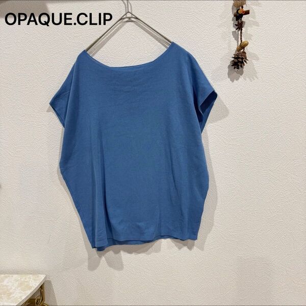 OPAQUE.CLIP ニット コットン混 カットソー フレンチスリーブ トップス ブルー系