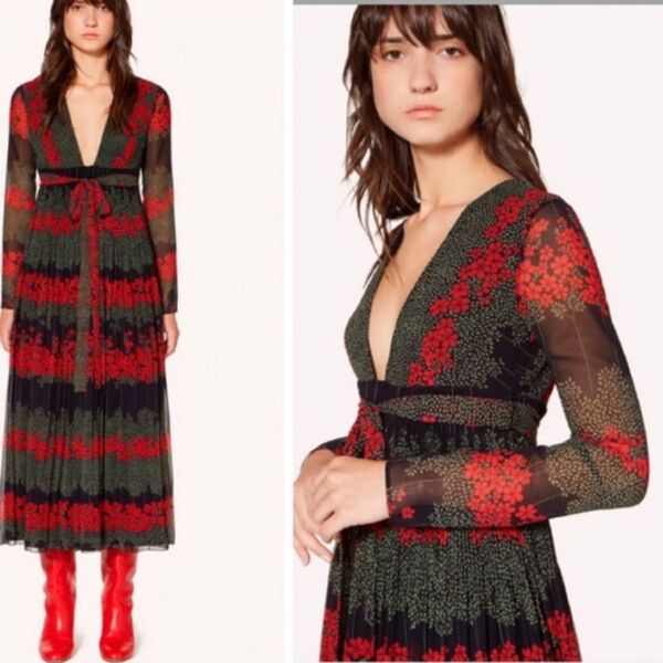 未使用級 REDVALENTINO 花柄 フローラル シフォンワンピース ロング マキシ丈 ドレス M レッドヴァレンティノ