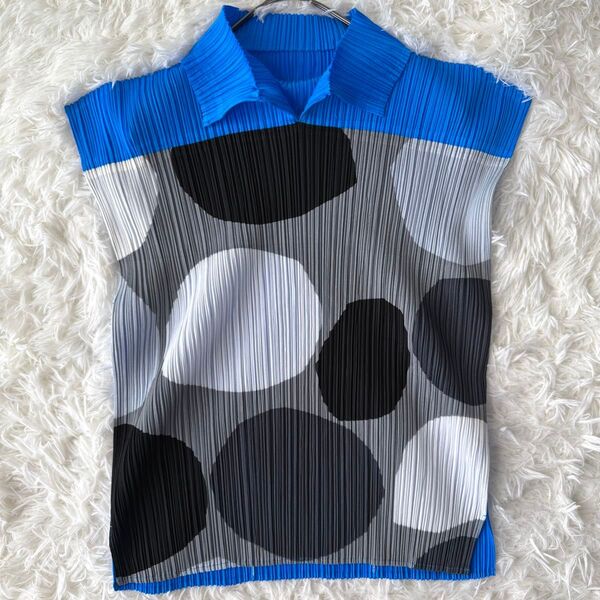 未使用級 PLEATS PLEASE ISSEY MIYAKE プリーツプリーズ 変形 ドット ギャザー ノースリーブ カットソー