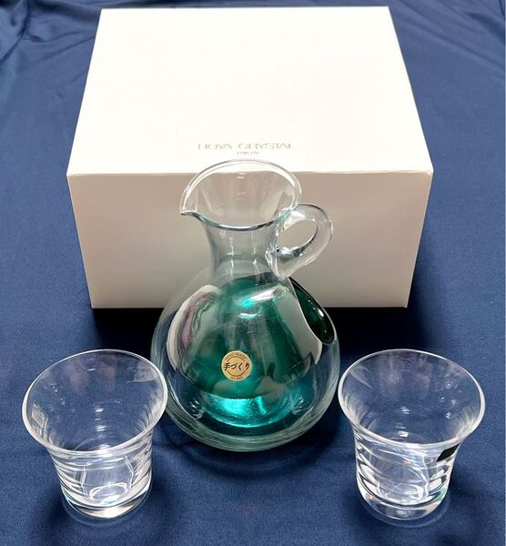 HOYA クリスタル 手作ガラス 氷ポケット付カラフェ&グラス2客 冷酒器セット