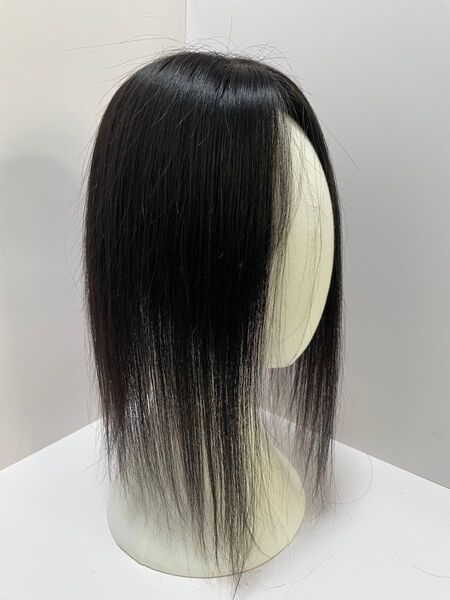 人毛100%部分ウィッグ ヘアピース I型つむじ二重引き抜き超軽量 白髪隠し ナチュラルブラック