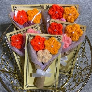 ハンドメイド 枯れない花束 ミニブーケ 5個セット 小さなギフト オレンジカラー