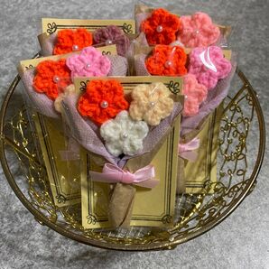 ハンドメイド 枯れない花束 ミニブーケ 5個セット オレンジカラー② 手作り