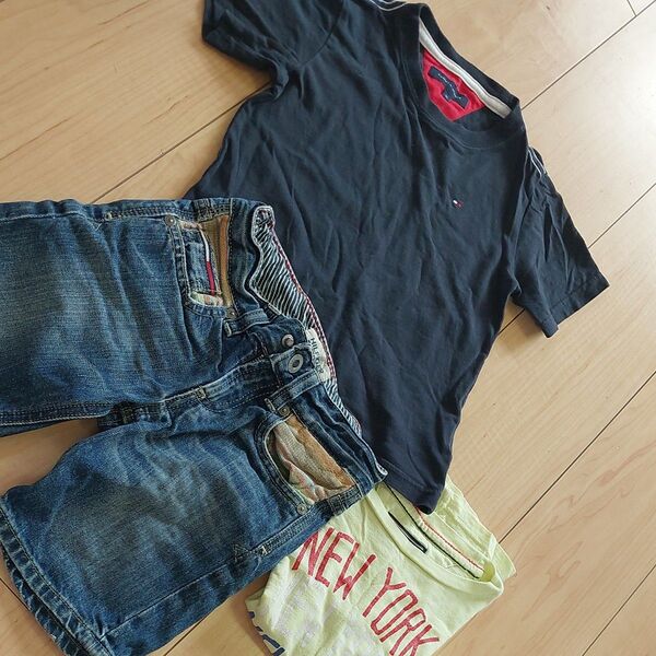 Tommy Hilfiger デニムハーフパンツ 110cm+Tシャツ110cm おまけTシャツ122cm 計3点