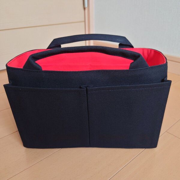 ハンドメイド 帆布の持ち手付きバッグインバッグ