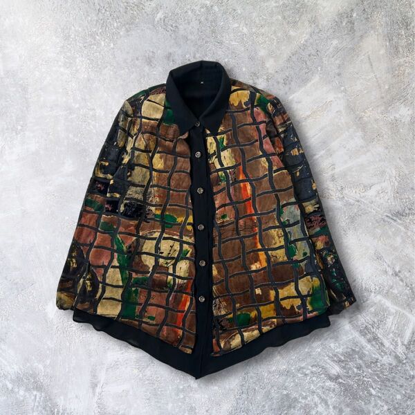 柄シャツ パターンシャツ 黒 vintage ギミック opium マルチカラー