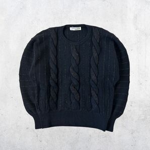 ケーブル編み ニット セーター 黒 opium vintage クルーネック ウール混